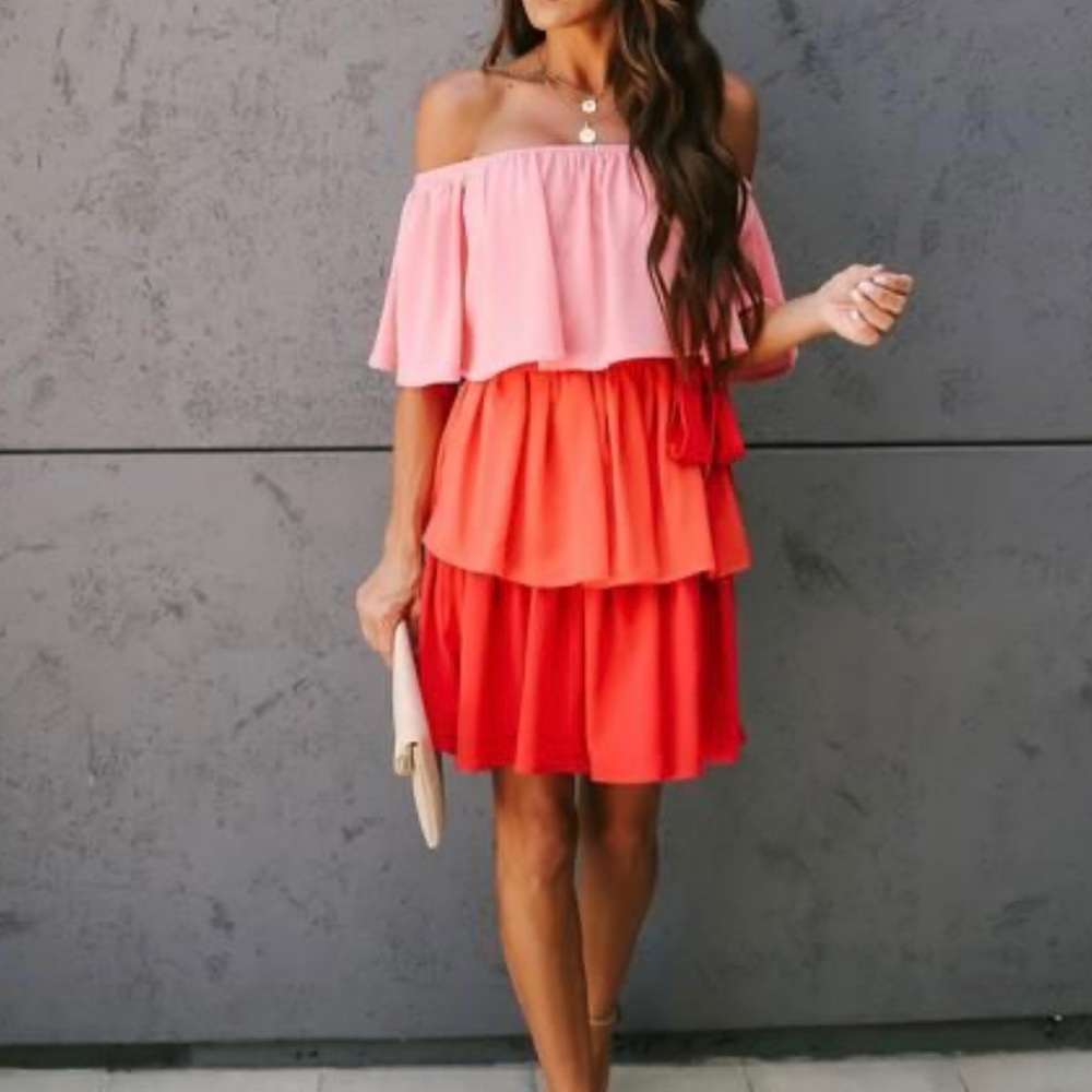 Dancing Darlin' Off The Shoulder Tiered Tie Dress -